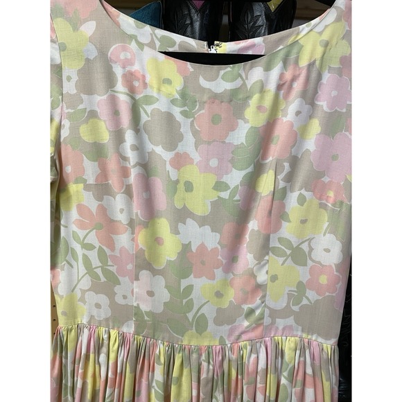 Vintage 1950s  Pink‎ Yellow White Floral S/S Cotton Dress Homemade Pastel Pinup - Picture 3 of 5